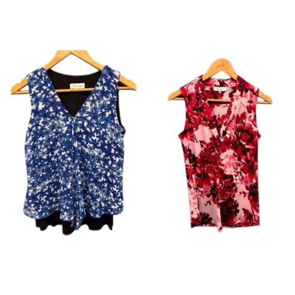 Calvin Klein Women’s XS Blue/Red Floral Sleeveless Blouse Top Layered Hem Lot 2 - Picture 1 of 16